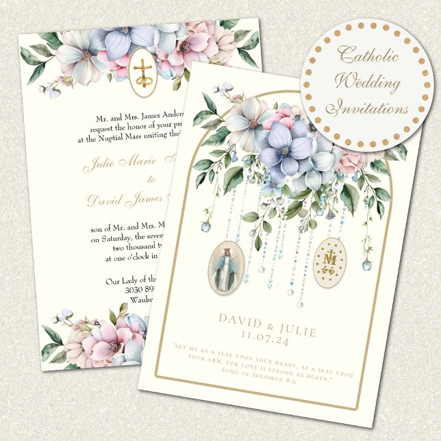 Catholic  Elegant Floral Religious Wedding  Invitation (Creator Uploaded)
