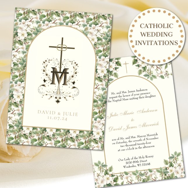 Catholic  Elegant Floral Religious Wedding  Invitation (Creator Uploaded)