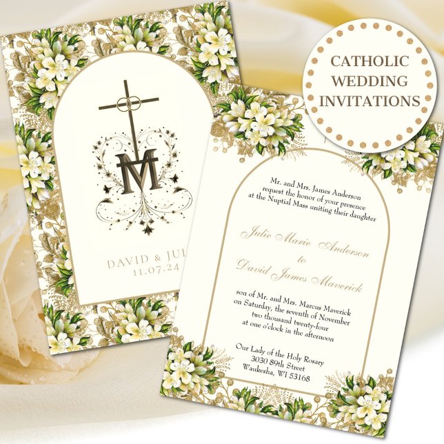 Catholic  Elegant Floral Religious Wedding  Invitation (Creator Uploaded)