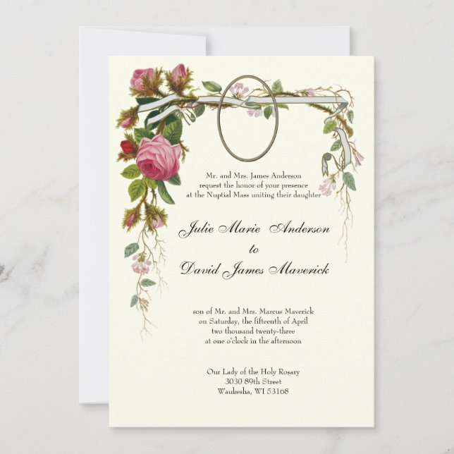 Catholic Elegant Ivory Wedding Divine Mercy COMBO Invitation (Front)