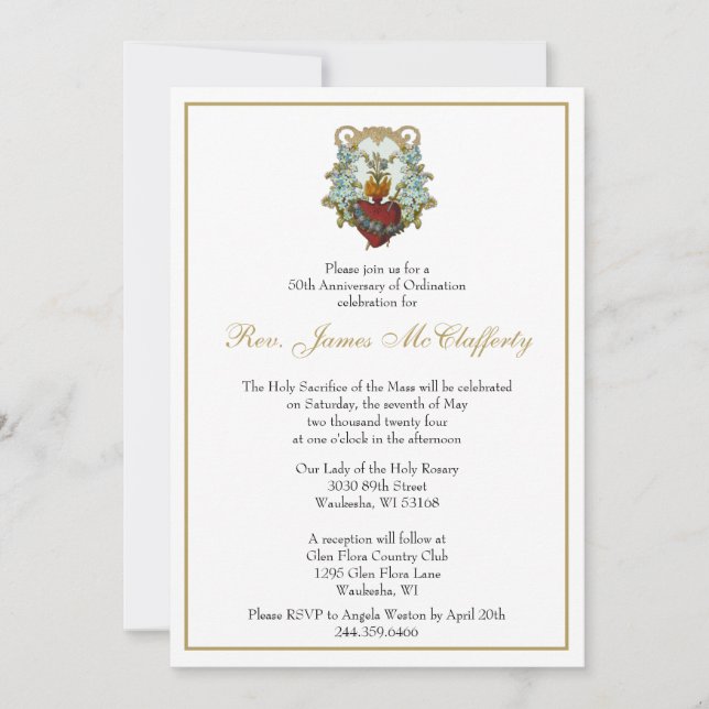 Catholic Elegant Priest Ordination Anniversary Invitation (Front)
