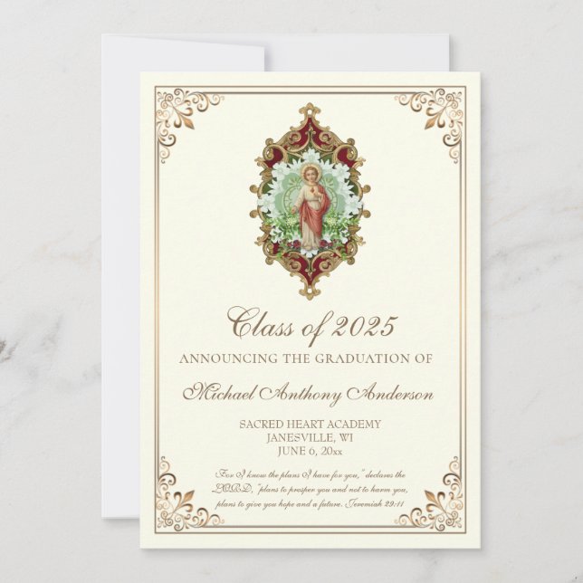 Catholic Elegant Religious Jesus Graduation Invitation (Front)
