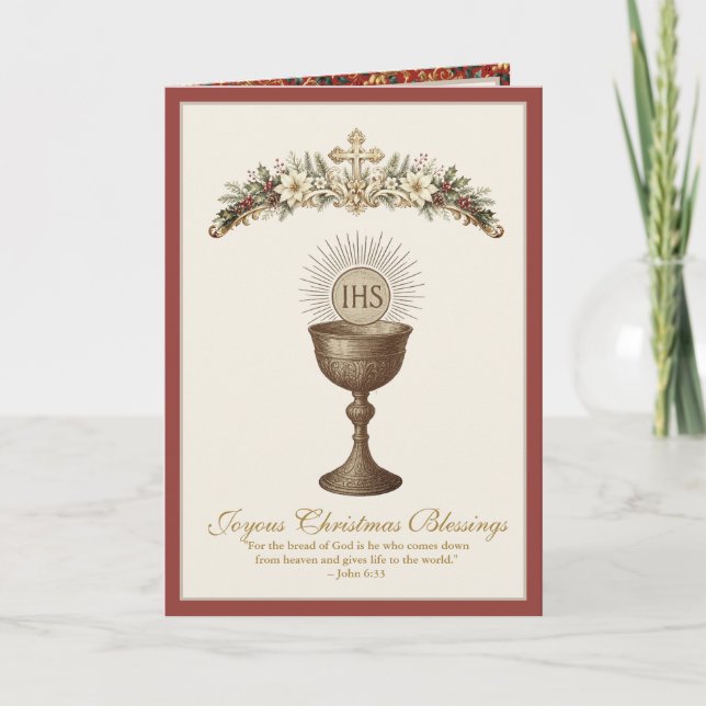 Catholic Eucharist Chalice Religious Holiday Card (Front)