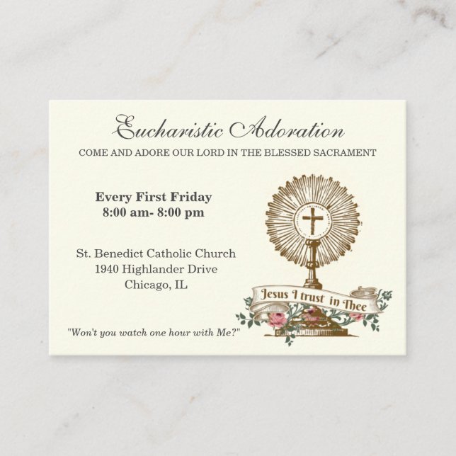 Catholic Eucharistic Adoration Jesus Prayer Enclos Business Card (Front)