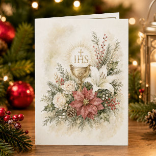 Catholic Eucharistic Christmas Floral Holiday Card