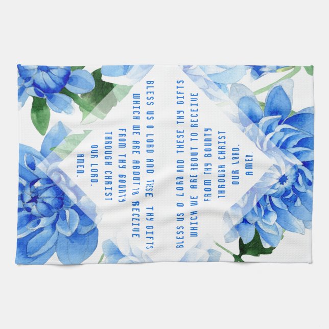 Catholic Family Grace before Meals Prayer Floral Tea Towel (Horizontal)