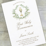 catholic first communion chalice greenery crest invitation<br><div class="desc">first communion invitation</div>