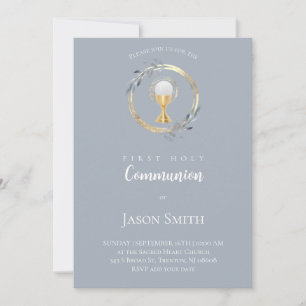 catholic first communion gold circle invitation