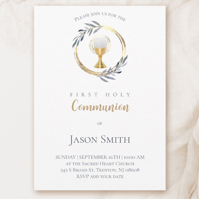 catholic first communion gold circle invitation (Creator Uploaded)