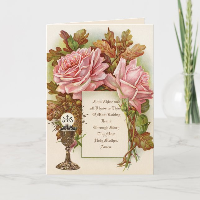 Catholic First Holy Communion Chalice Host Floral Card (Front)