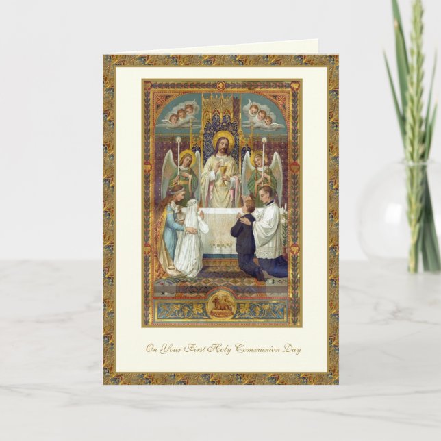 Catholic First Holy Communion Jesus Angels  Card (Front)