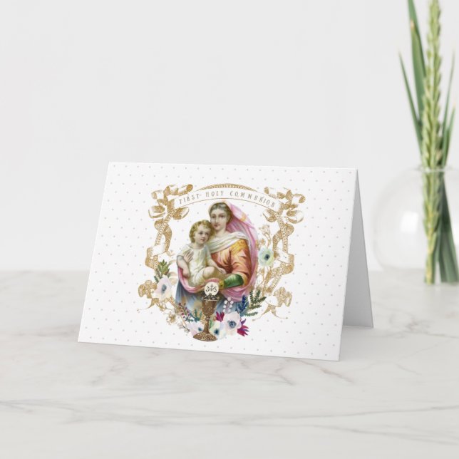 Catholic First Holy Communion Prayer Vintage Card (Front)