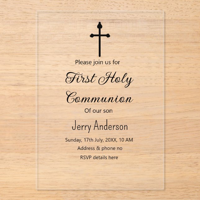 Catholic first holy communion simple QR minimal Acrylic Invitations (Front)