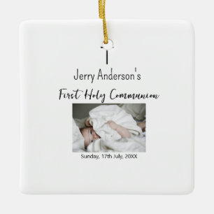 Catholic first holy communion simple QR minimal Ceramic Ornament