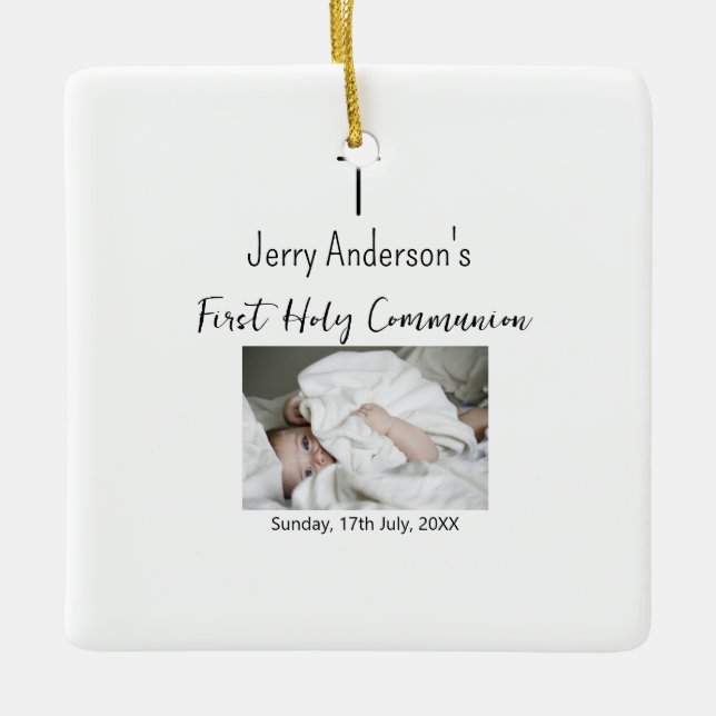 Catholic first holy communion simple QR minimal Ceramic Ornament (Front)