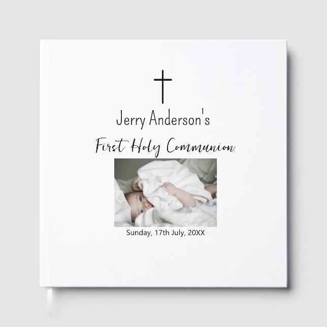 Catholic first holy communion simple QR minimal Guest Book (Front)