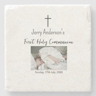 Catholic first holy communion simple QR minimal Stone Coaster
