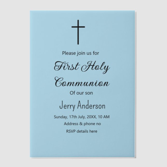 Catholic first holy communion simple QR minimal Vellum Invitations (Front)