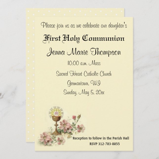 Catholic First Holy Communion Traditional Invitation (Front/Back)