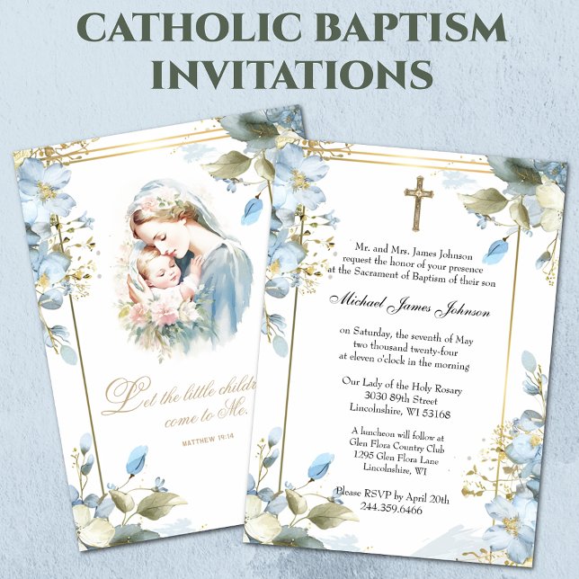 Catholic Floral Baptism Christening Baby Scripture Invitation (Creator Uploaded)