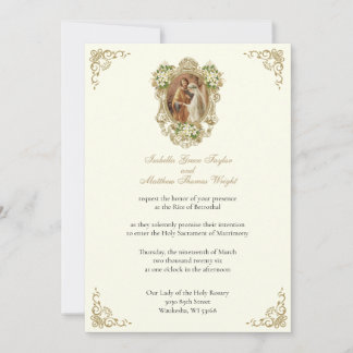 CATHOLIC FLORAL GOLD  BETROTHAL INVITATIONS