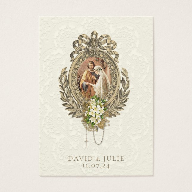 Catholic Floral Gold Wedding Holy Card (Front)