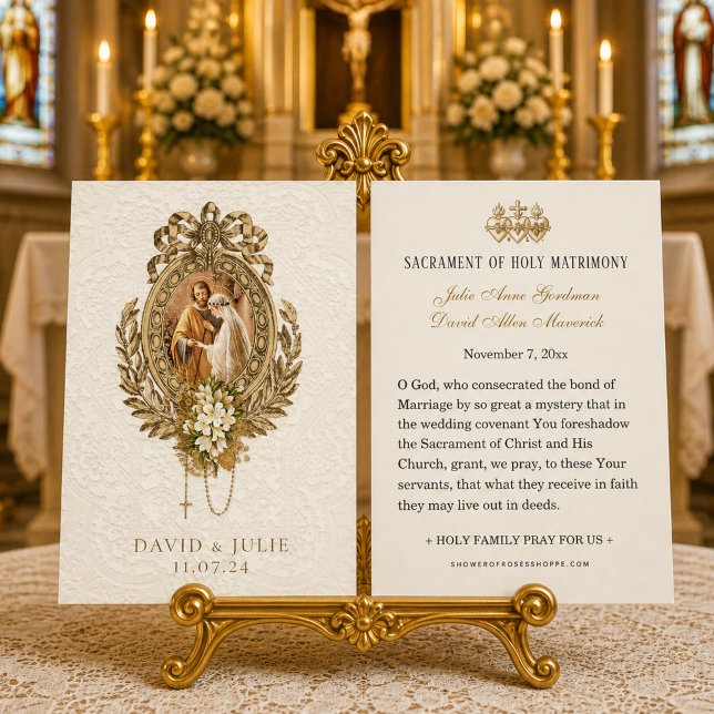 Catholic Floral Gold Wedding Holy Card (Creator Uploaded)