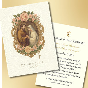 Catholic Floral Gold Wedding Holy Card