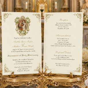CATHOLIC FLORAL GOLD  WEDDING INVITATIONS