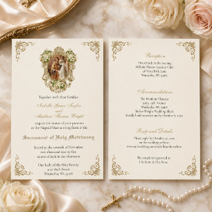 CATHOLIC FLORAL GOLD WEDDING INVITATIONS