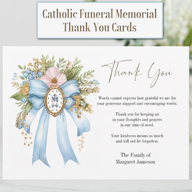 Catholic Floral Mary Funeral Condolence Sympathy Thank You Card (Creator Uploaded)