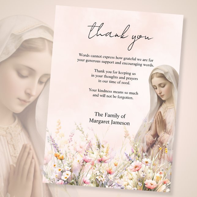 Catholic floral Mary Funeral Condolence Sympathy Thank You Card (Creator Uploaded)