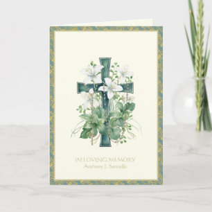 Catholic floral rosary funeral Mass prayer Card