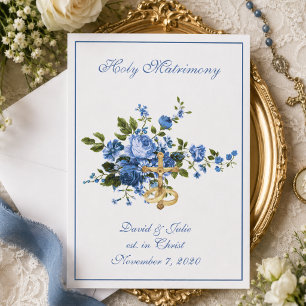 Catholic Floral Wedding Church Reception Combined Invitation
