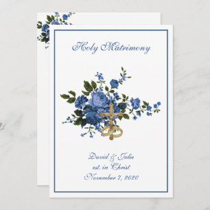 Catholic Floral Wedding Church Reception Combined Invitation