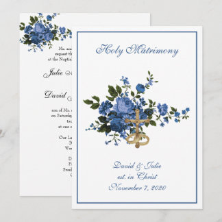 Catholic Floral Wedding Church Reception Combined Invitation