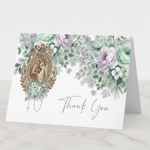 Catholic Floral  Wedding Mary & Joseph Thank You Card