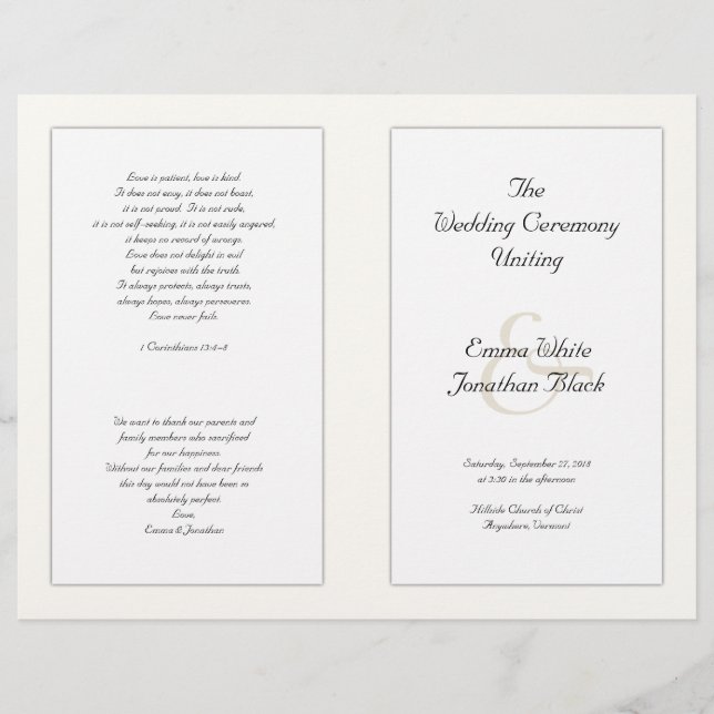 Catholic Folded Wedding Ceremony Program Ecru (Front)