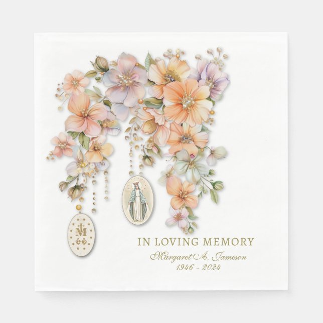 Catholic Funeral Floral Mary Memorial  Napkin (Front)