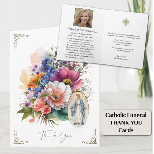 Catholic Funeral Floral Mary Thank you  Note Card