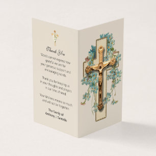 Catholic Funeral Gold Crucifix Prayer Photo Card