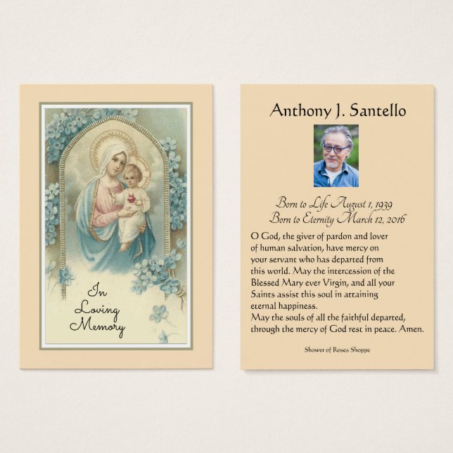Catholic Funeral Mary Memorial Prayer Holy Card (Front & Back)