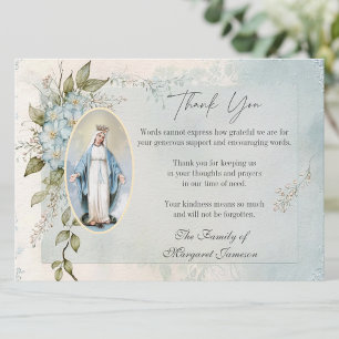 Catholic Funeral Memorial Blessed Virgin Mary Thank You Card