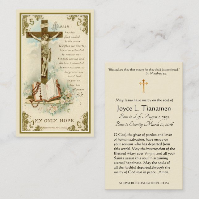 Catholic Funeral Memorial Crucifix Holy Card (Front/Back)