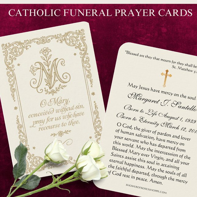 Catholic Funeral Memorial Gold Floral Prayer Business Card (Creator Uploaded)