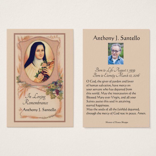 Catholic Funeral Memorial Prayer Holy Card (Front & Back)