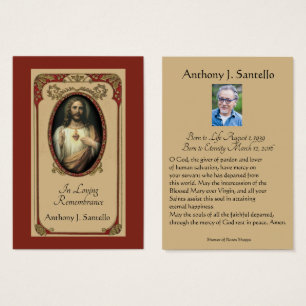 Catholic Funeral Memorial Prayer Holy Card
