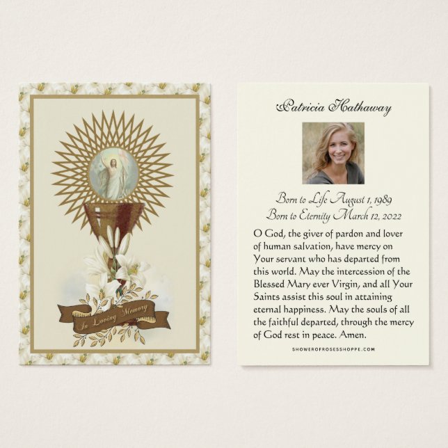 Catholic Funeral Memorial Prayer Holy Card (Front & Back)