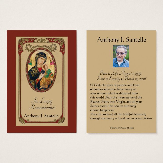 Catholic Funeral Memorial Prayer Holy Card (Front & Back)