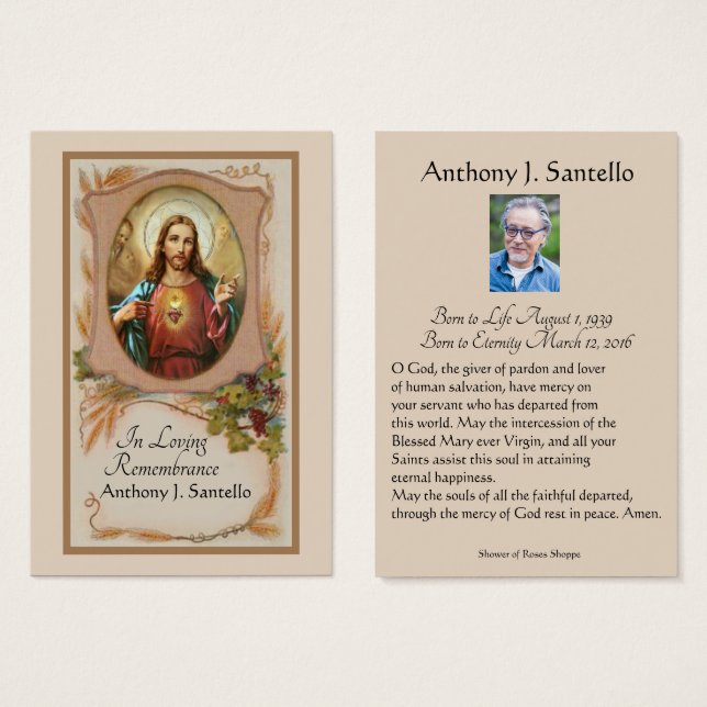Catholic Funeral Memorial Prayer Holy Card (Front & Back)